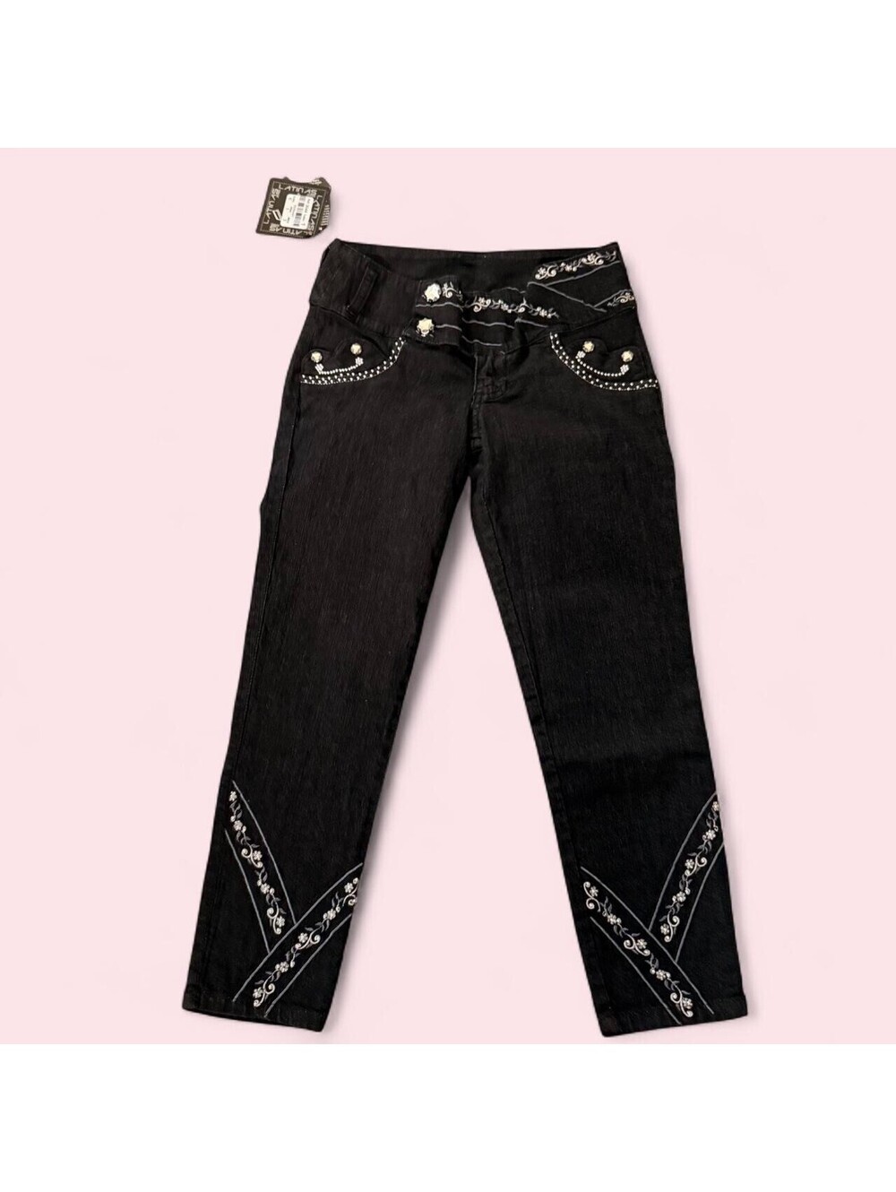 Y2K Deadstock Black Embroidered Low-rise Capris